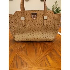 Ivanka Trump Beige Ostrich-Texture Satchel